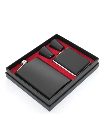 Paslanmaz Çelik 2 Shot Bardak Ve  Tabakalı Matara Seti Alk2670