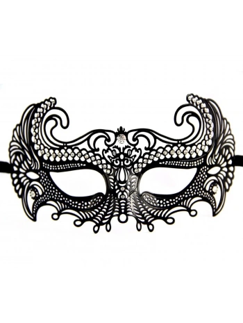 Siyah Renk Lazer Kesim Üzeri Kristal Taşlı Metal Balo Parti Venedik Maskesi