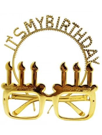 İt39s My Birthday Yazılı Taç Ve Mum Şekilli Gözlük Seti Altın Renk