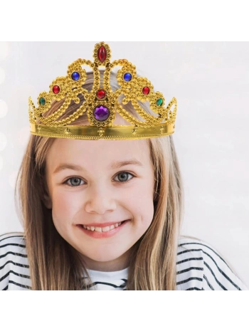 Altın Renk Plastik Prenses Tacı Kraliçe Tacı 60 Cm