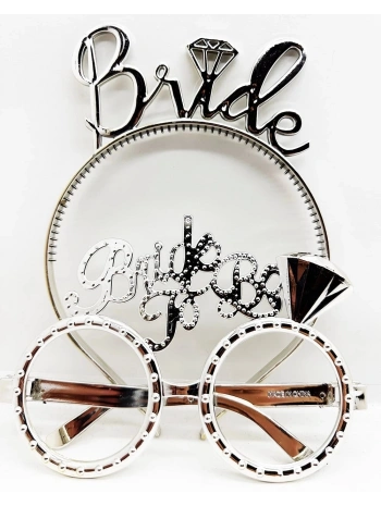 Bride Yazılı Taç Ve Bride To Be Yazılı Gözlük Seti Gümüş Renk