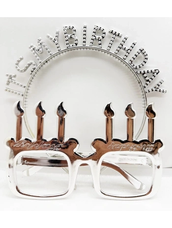 İt39s My Birthday Yazılı Taç Ve Mum Şekilli Gözlük Seti Gümüş Renk