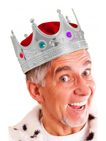 Gümüş Renk Yetişkin Çocuk Uyumlu Kral Tacı Kraliyet Tacı 60 Cm