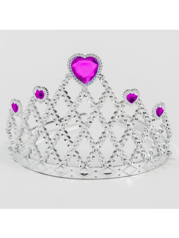 Fuşya Kalpli Gümüş Renk Kraliçe Tacı Prenses Tacı