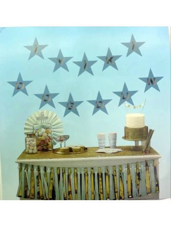 Mavi Üzeri Gümüş Yıldız İyiki Doğdun Flama Süs