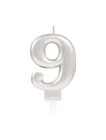 9 Rakam Mum Gümüş Renk