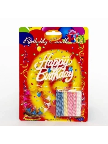 Rengarenk Mumlu Beyaz Happy Birthday Yazılı Doğum Günü Mumu 12 Adet