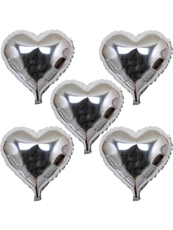 Kalp Şekilli Gümüş Renk Folyo Balon 45 Cm 5 Adet