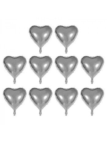 Kalp Şekilli Gümüş Renk  Folyo Balon 45 Cm 10 Adet
