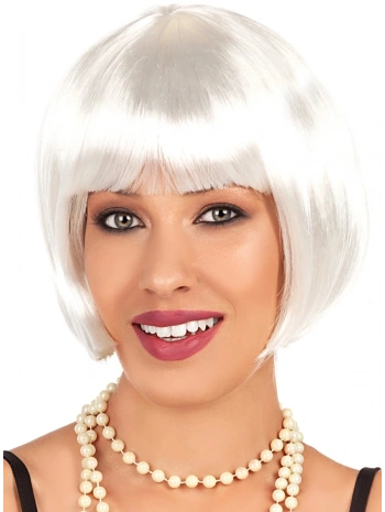 Beyaz Renk Parti Peruğu Kısa Küt Saç