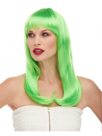 Yeşil Renk Uzun Düz Parti Peruğu