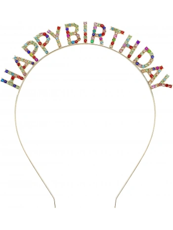 Rengarenk Kristal Taşlı Ekstra Lüks Gümüş Kaplama Happy Birthday Taç 16x17 Cm