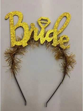 Altın Renk Bekarlığa Veda İtalik Yazı Alyanslı Bride Taç