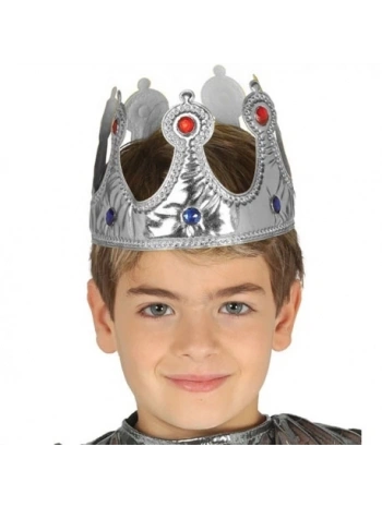 Gümüş Renk Kumaş Malzemeden İmal Çocuk Kral Tacı 57 Cm