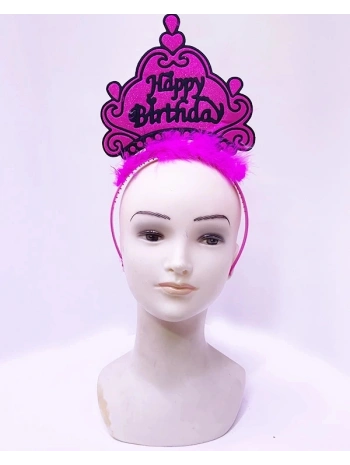 Happy Birthday Neon Fuşya Renk Doğum Günü Tacı 24x15 Cm