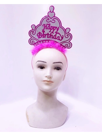 Happy Birthday Neon Pembe Renk Doğum Günü Tacı 24x15 Cm