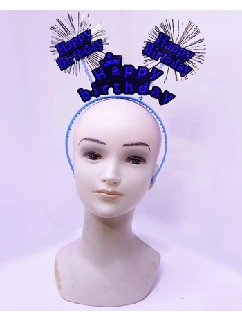 Happy Birthday Yazılı Püsküllü Neon Mavi Renk Doğum Günü Tacı 22x19 Cm