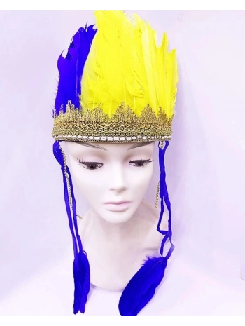 Sarı Lacivert Renk Tüylü Kızılderili Başlığı | Taraftar Başlığı