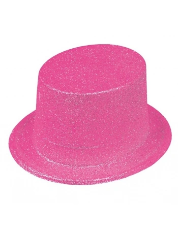 Floresan Pembe Renk Simli Uzun Fötr Melon Şapka 12 Cm