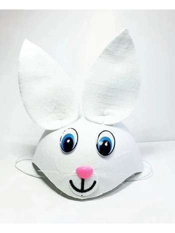 Beyaz Renk Kulaklı Tavşan Şapkası Hayvan Şapkası