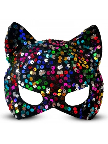 Siyah Kadife Kumaş Üzerine Rengarenk Payetli Pullu Parti Maskesi 16x14 Cm