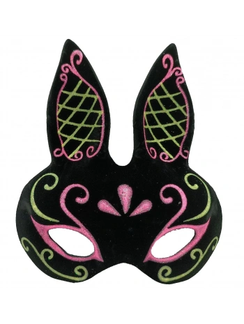 Siyah Renk Pembe Gold Simli Siyah Süet Kaplama Tavşan Maskesi 18x16 Cm