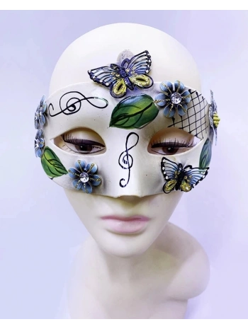 Kelebek Ve Çiçek İşlemeli Venedik Maskesi Siyah Renk 10x18 Cm