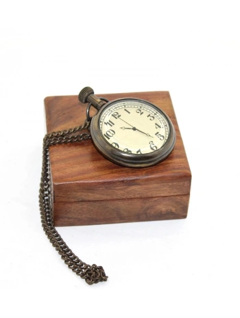 Ahşap Kutulu Pirinç Köstekli Saat 16155