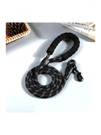 Köpekler İçin Gezdirme Tasması Reflektörlü 130 Cm Halat Orta Ve Büyük Boy Köpekler İçin Siyah