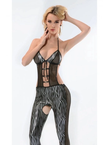 Zebra Desenli Lame Vücut Çorabı-490