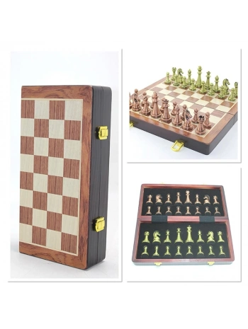 Ahşap Kutulu Metal Taşlı Hazneli Satranç Takımı Alk4226