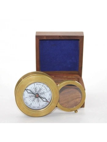 Ahşap Kutulu Pirinç Mercekli Pusula 16040a