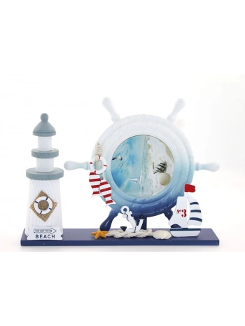 Ahşap Marin Deniz Feneri Dümenli Çerceve Alk2452