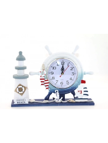 Ahşap Marin Deniz Feneri Dümenli Saat Alk2459