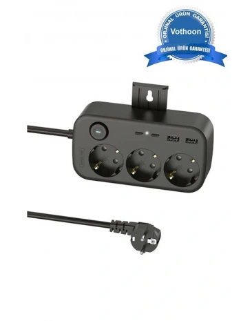 Akım Korumalı Priz 2 Usb + 2 Type-c Girişli 2 Metre Kablosu Anahtarlı Ve Duvara Monte Edilebilir