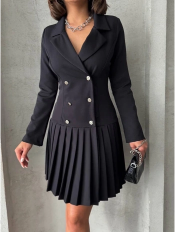 Altı piliseli uzun kollu ceket elbise siyah s255016