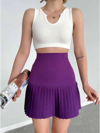 Altı pliseli mini etek Mor s24705