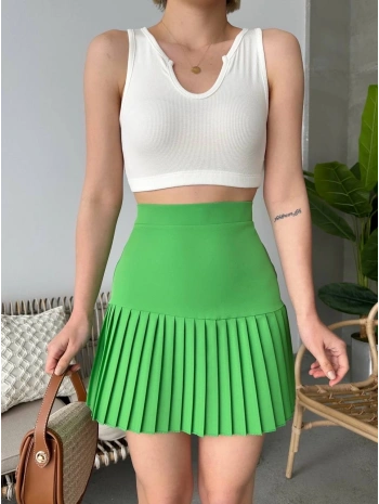 Altı pliseli mini etek yeşil s24705