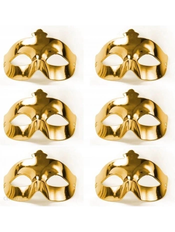 Altın Metalize Renk Düz Balo Parti Maskesi 6 Adet