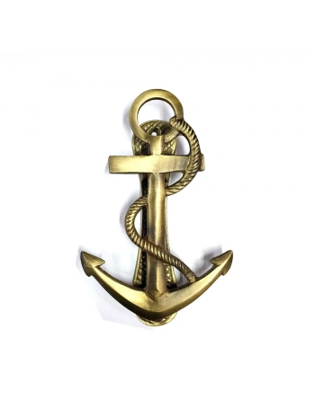 Antika Tarz Dekoratif Pirinç Halatlı, Çapa, Denizci, Gemici Kapı Tokmağı, Taktak - 170x60mm, Sarı