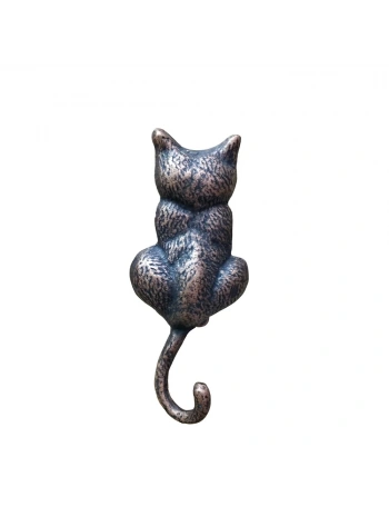 Antika Tarz Dekoratif Pirinç Kedi Sırt Kapı Tokmağı, Taktak - 160x65mm, Oksit