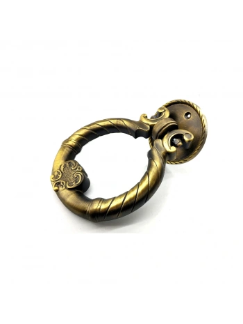 Antika Tarz Dekoratif Pirinç Saray Kapı Tokmağı, Taktak - 97mm, Antik