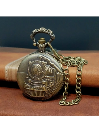 Antika Tren Tasarımlı Köstekli Cep Saati