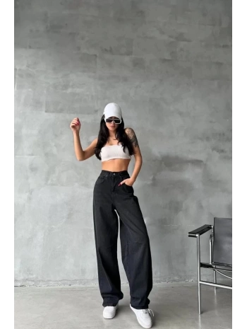 Arkadan tokalı jeans pantolon Siyah