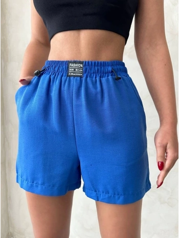 Armalı keten şort saks mavisi s251003