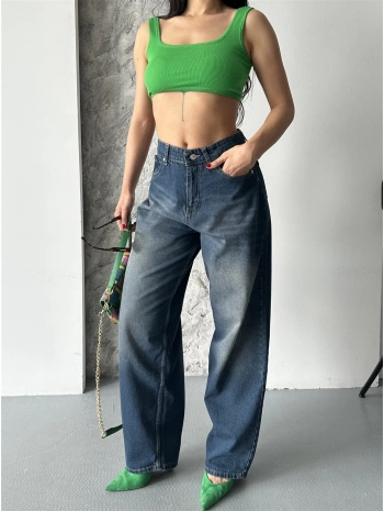 Baggy süper taş bıyık yıkama kahve tint jeans pantolon d2007