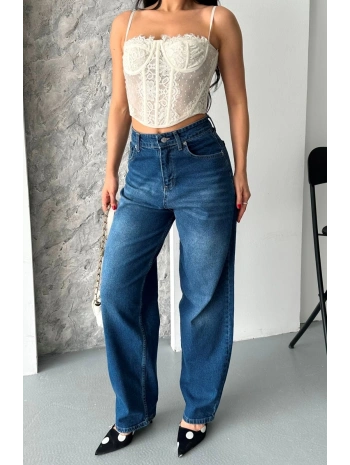 Baggy süper taş bıyık yıkama koyu mavi jeans pantolon d2007