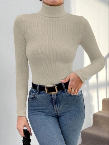 Balıkçı yaka dar kesim kaşkorse kazak bej w3103