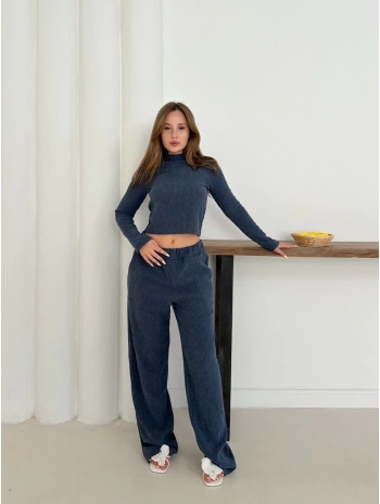 Balıkçı yaka örme takım lacivert st265865