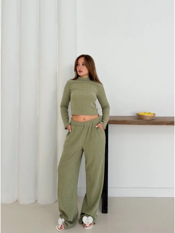 Balıkçı yaka örme takım mint st265865